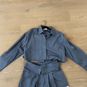 Blue Cropped Shirt and Skirt Set